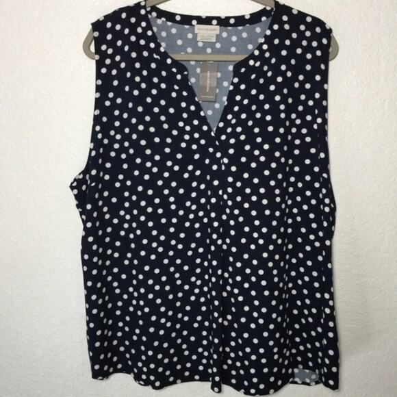 Van Heusen Navy Blue White Polka Dot Sleeveless Blouse Top Shirt NEW XXL - Picture 1 of 7